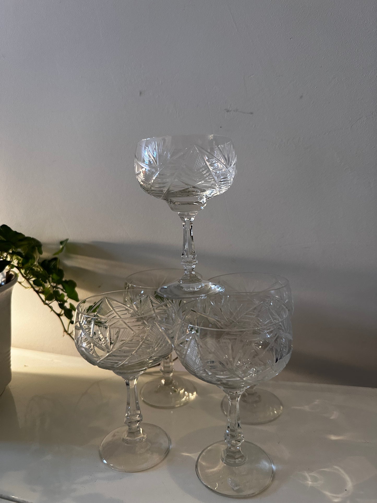 5 kristallen voetglazen vintage