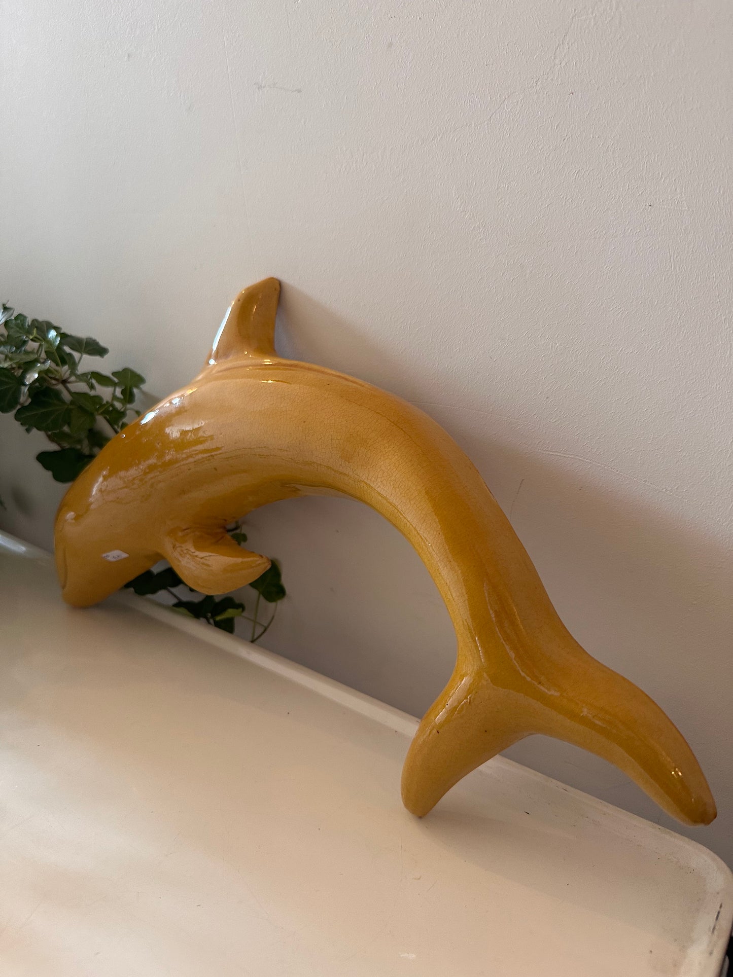 Keramieken dolfijn wanddecoratie jaren 70