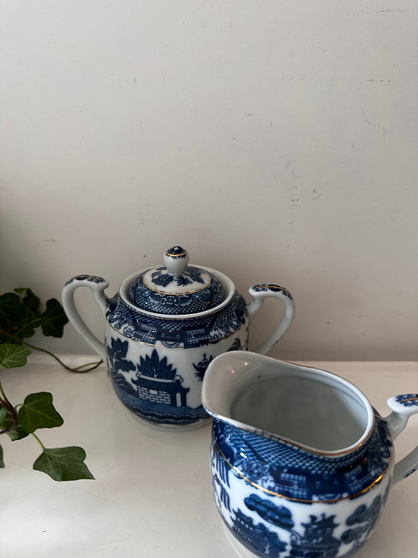 Melk en Suikerpotje blue willow patroon