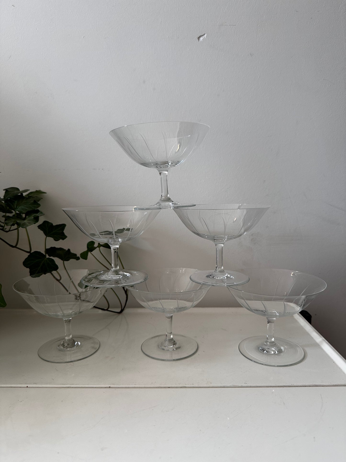 6 delige vintage kristallen coupe champagne glazen