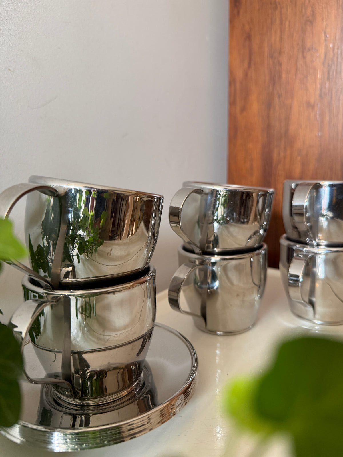 Set van 6 chrome kop en schotels