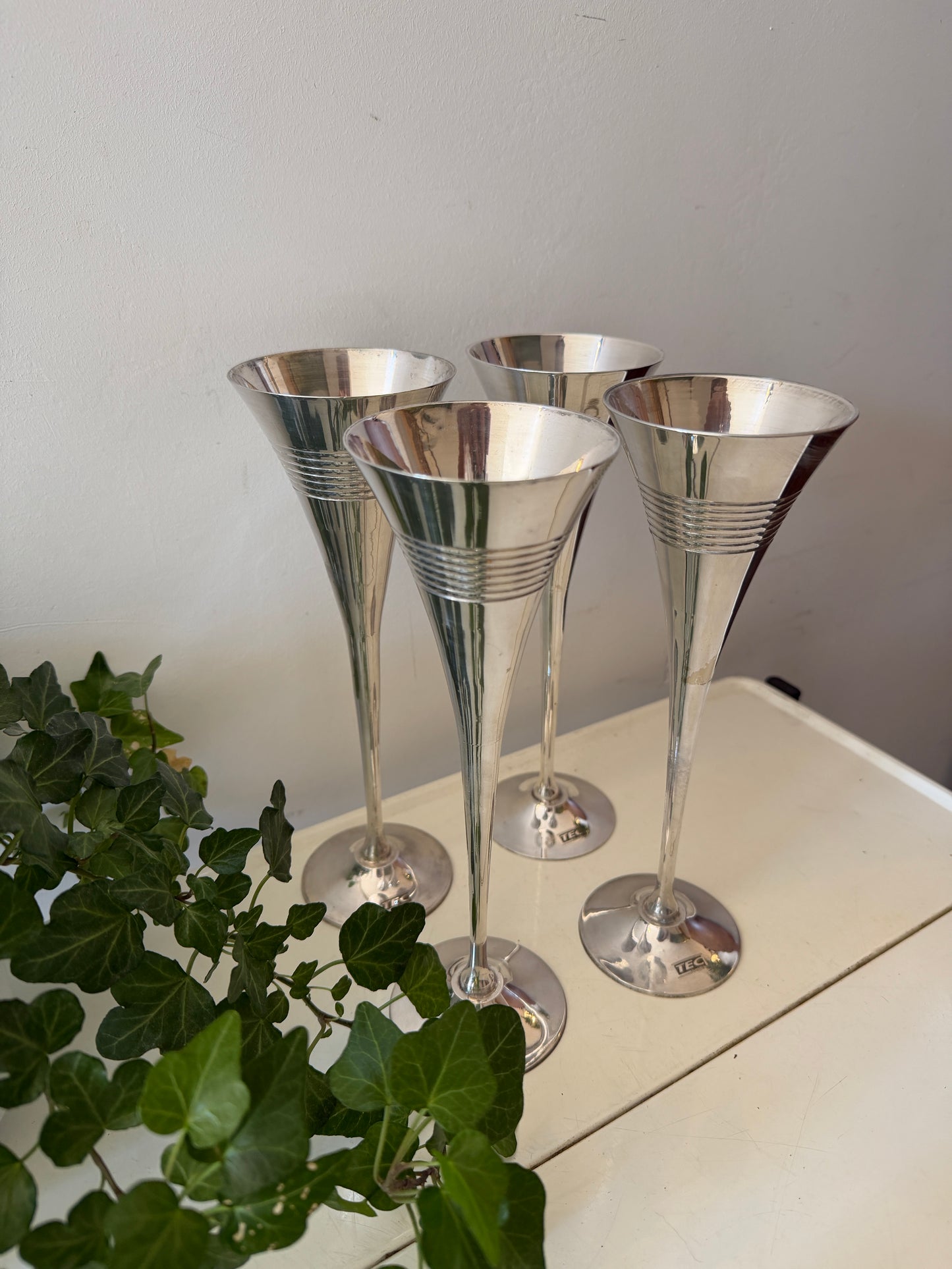 Set van 4 verzilverde champagne flutes