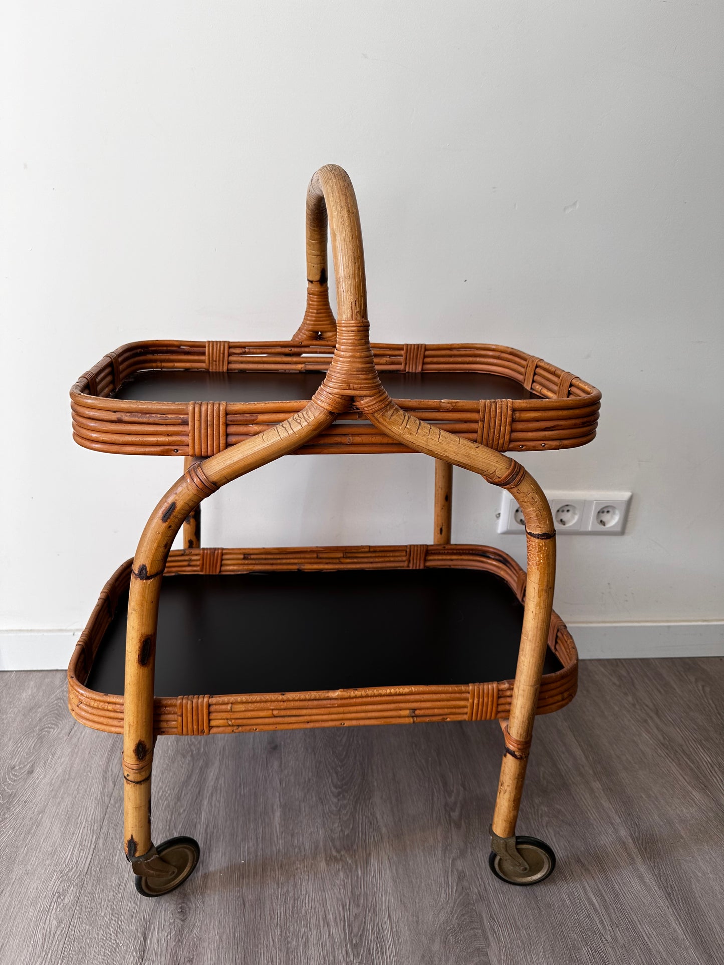 Bamboo rotan serveerwagen bar cart