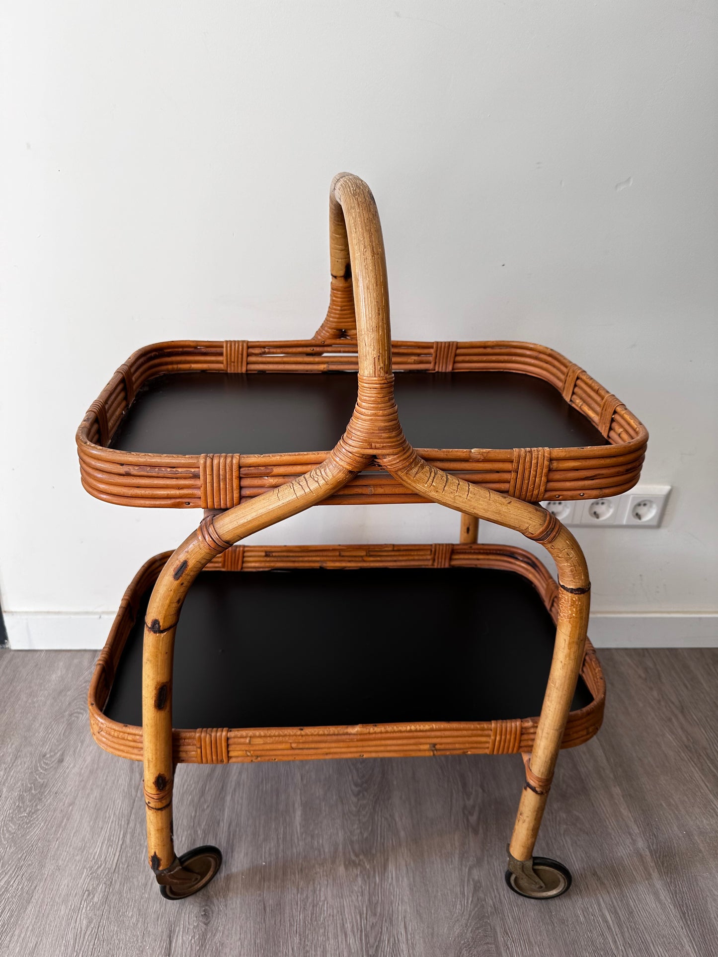 Bamboo rotan serveerwagen bar cart