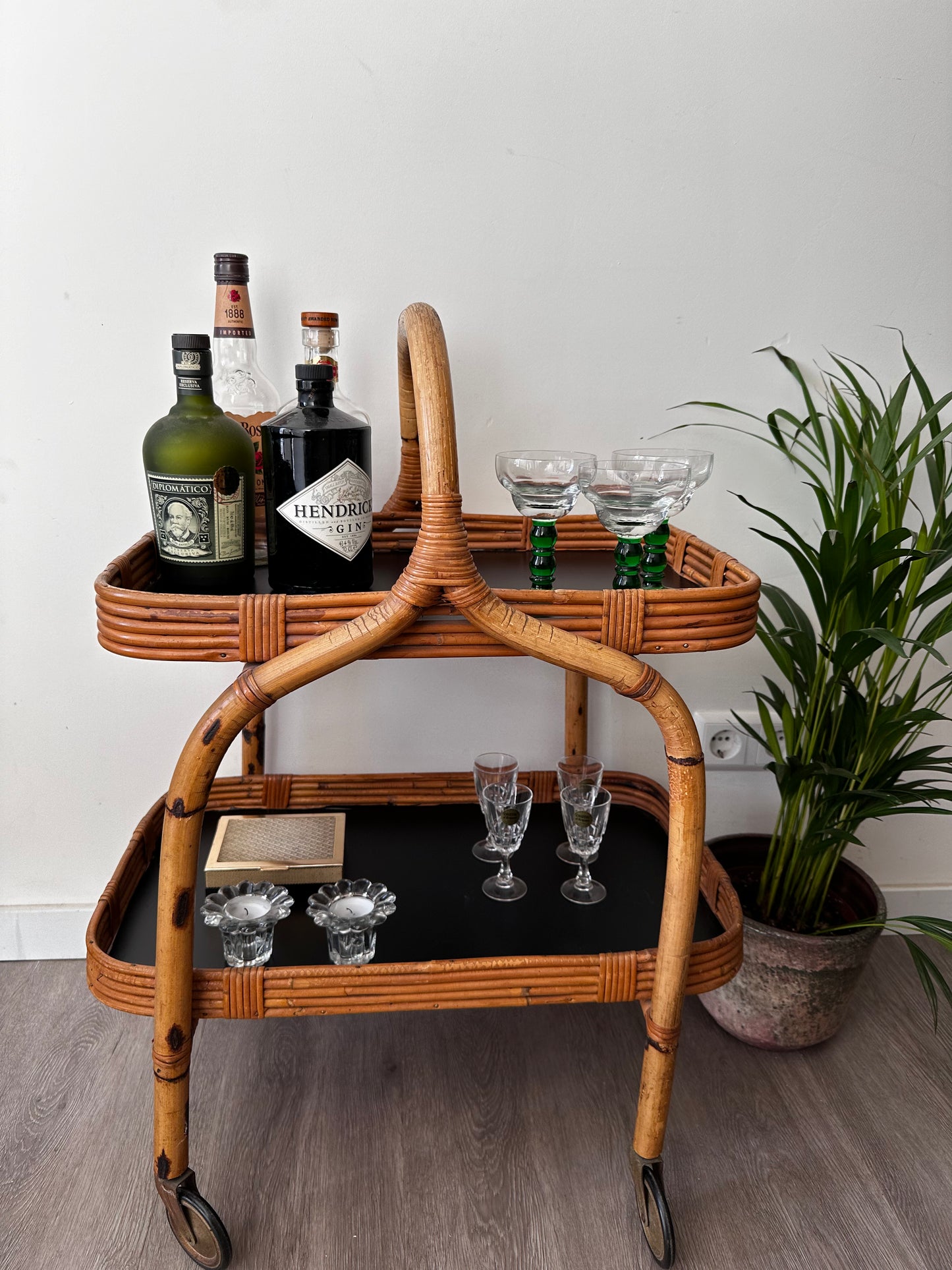 Bamboo rotan serveerwagen bar cart