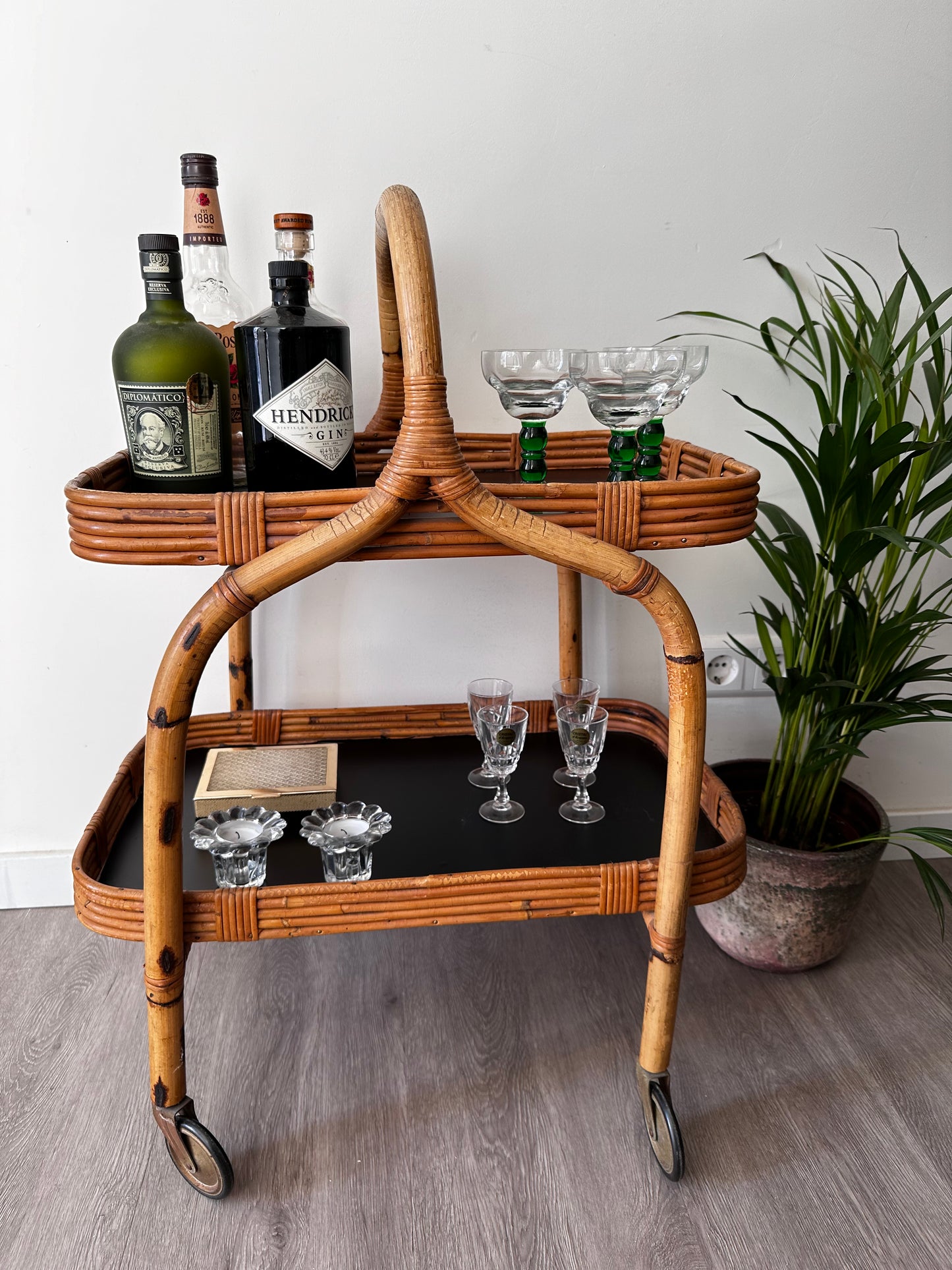 Bamboo rotan serveerwagen bar cart