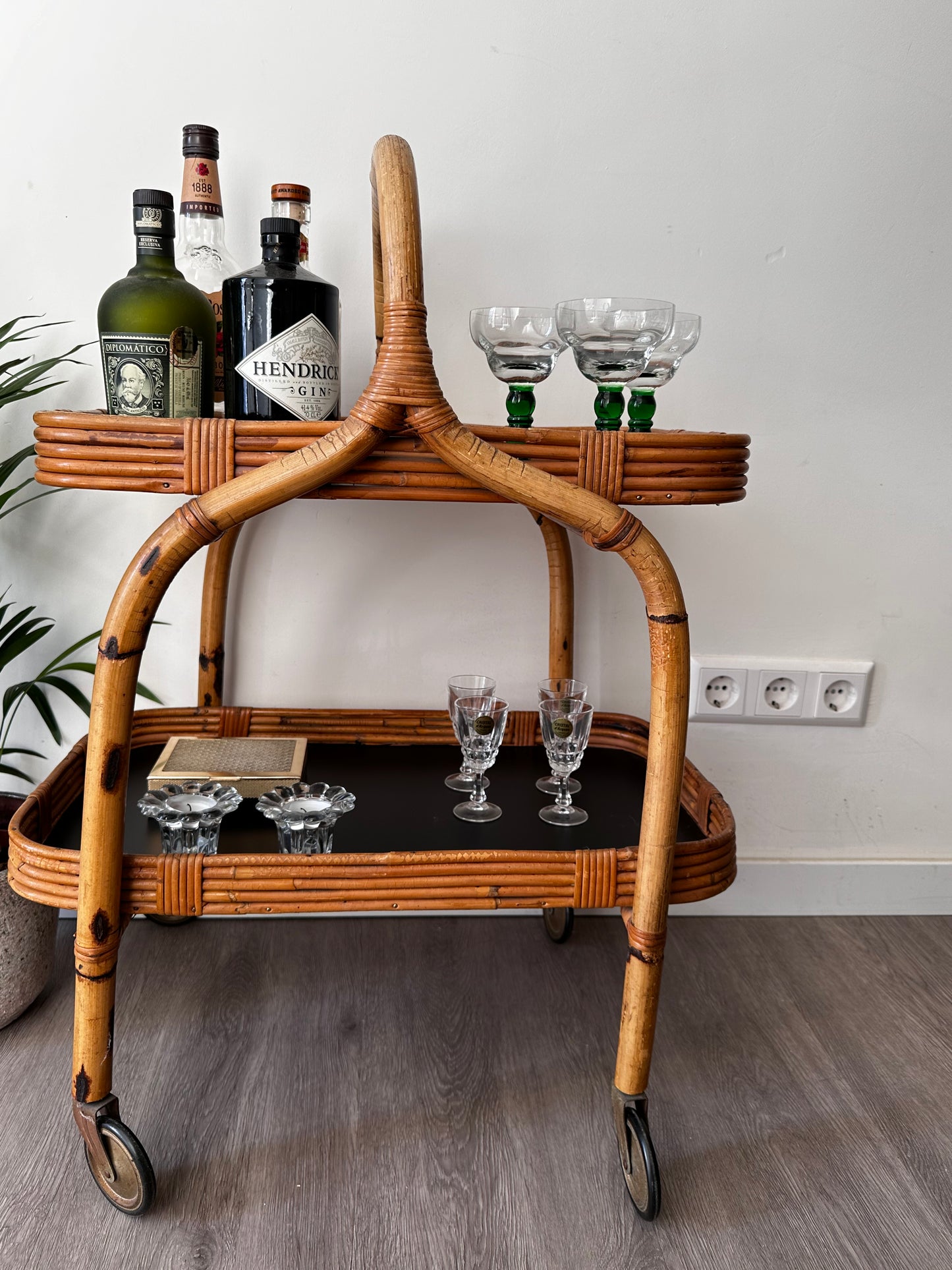 Bamboo rotan serveerwagen bar cart