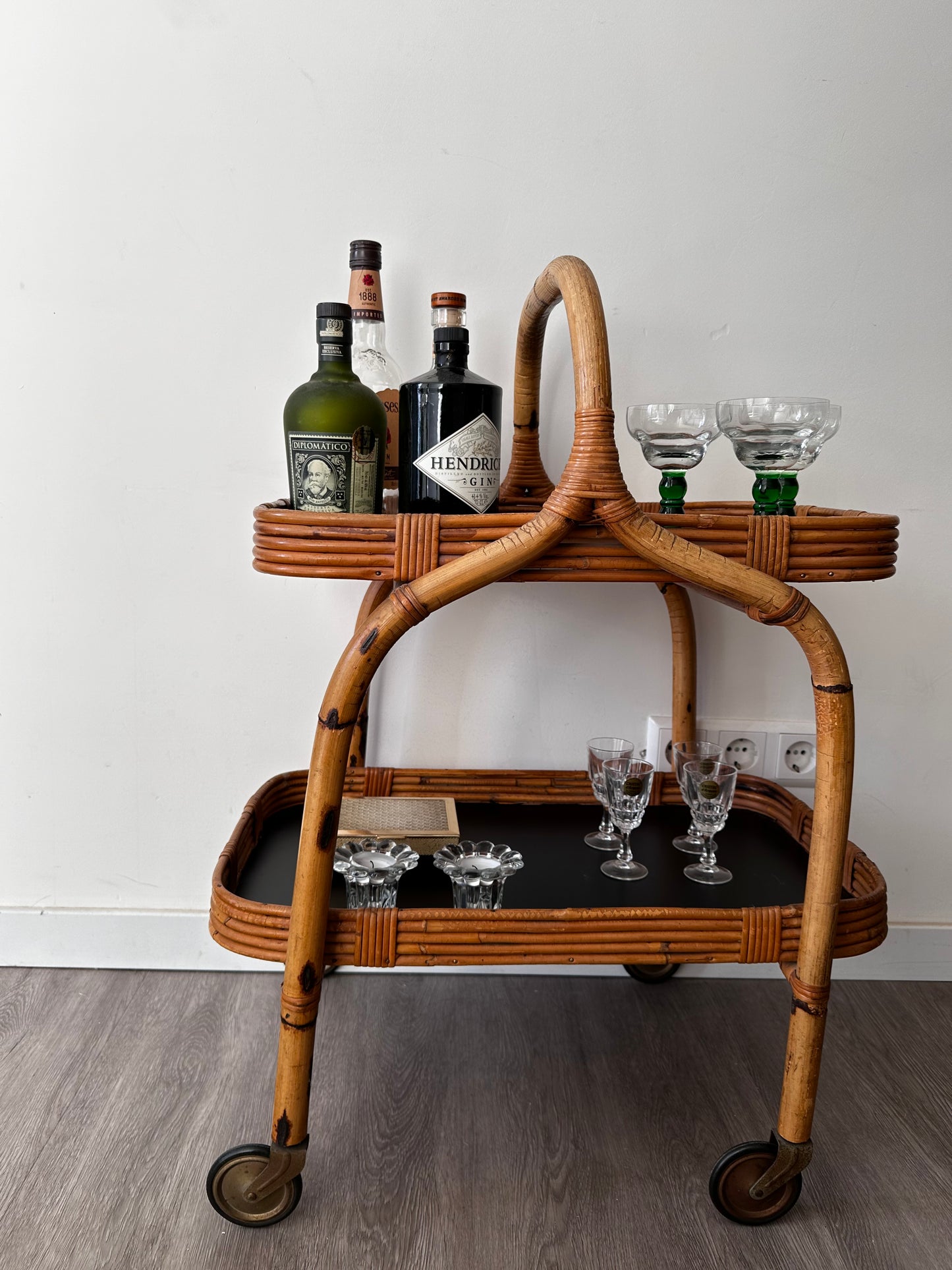 Bamboo rotan serveerwagen bar cart