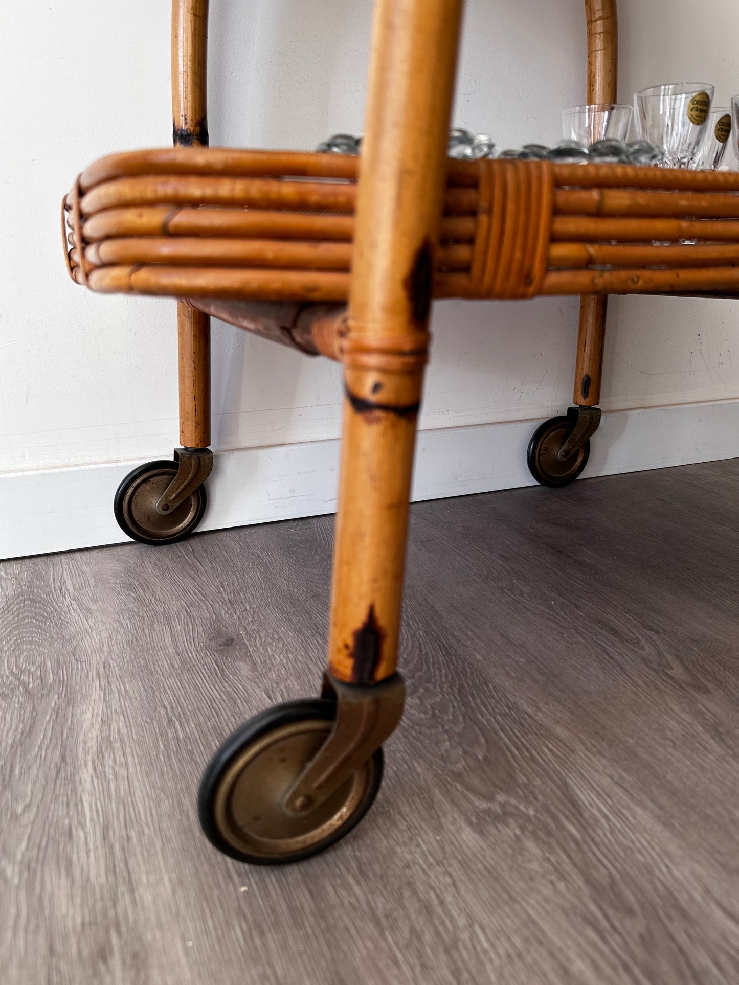 Bamboo rotan serveerwagen bar cart