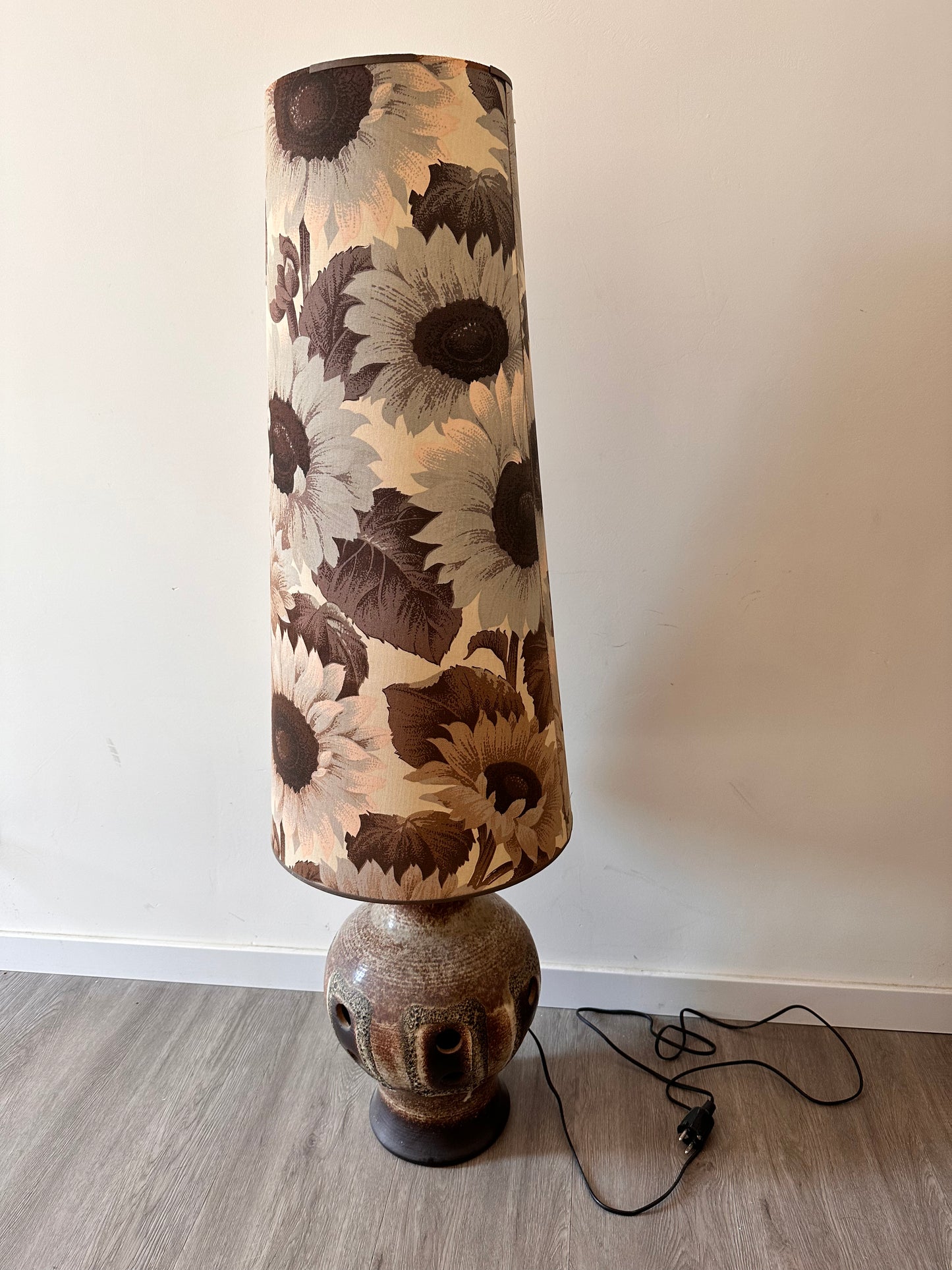 Retro Keramiek Vloerlamp met Zonnebloemprint kap