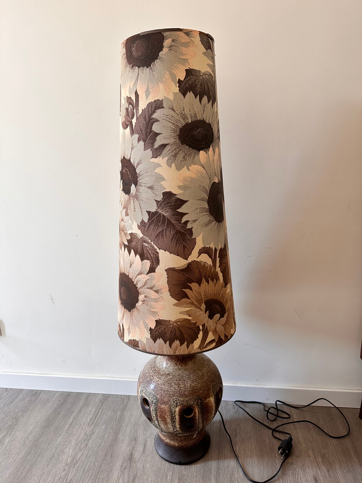 Retro Keramiek Vloerlamp met Zonnebloemprint kap