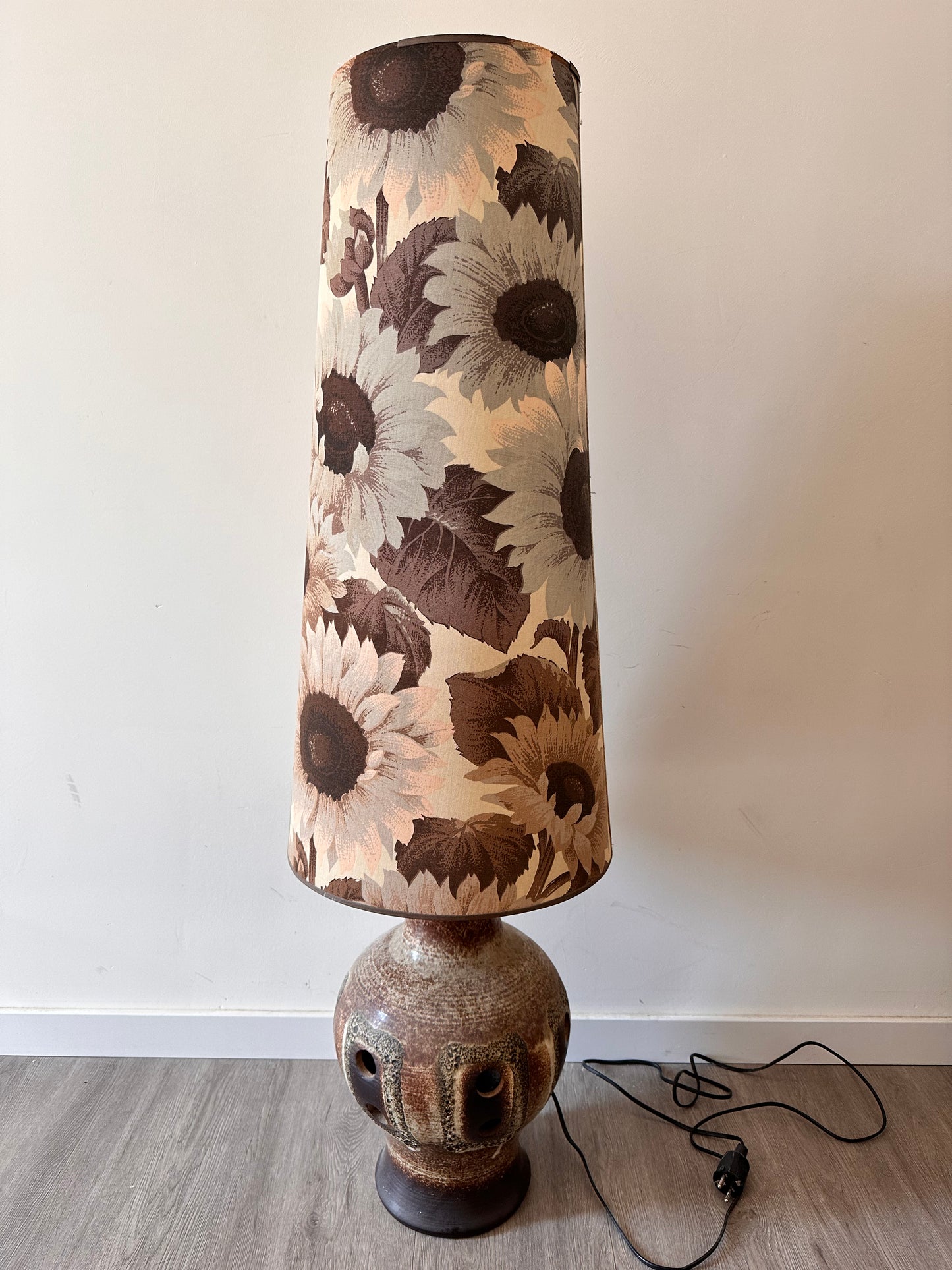 Retro Keramiek Vloerlamp met Zonnebloemprint kap