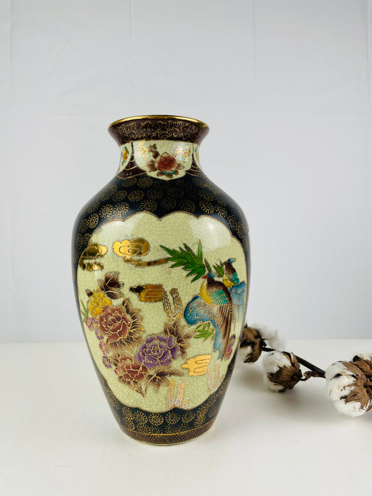 Vintage vaas bloem/Pauw decor