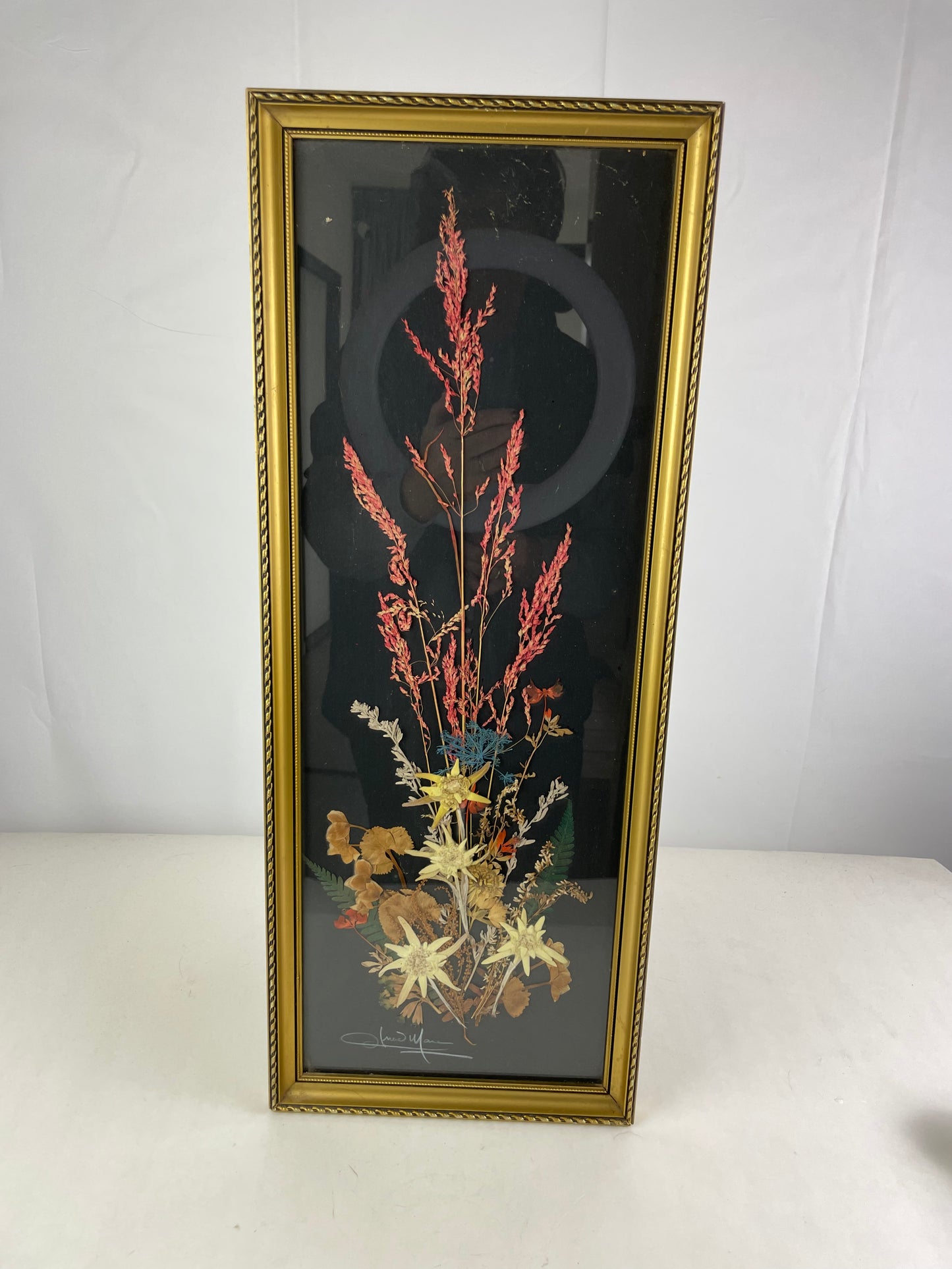 Vintage lijst met droogbloemenboeket