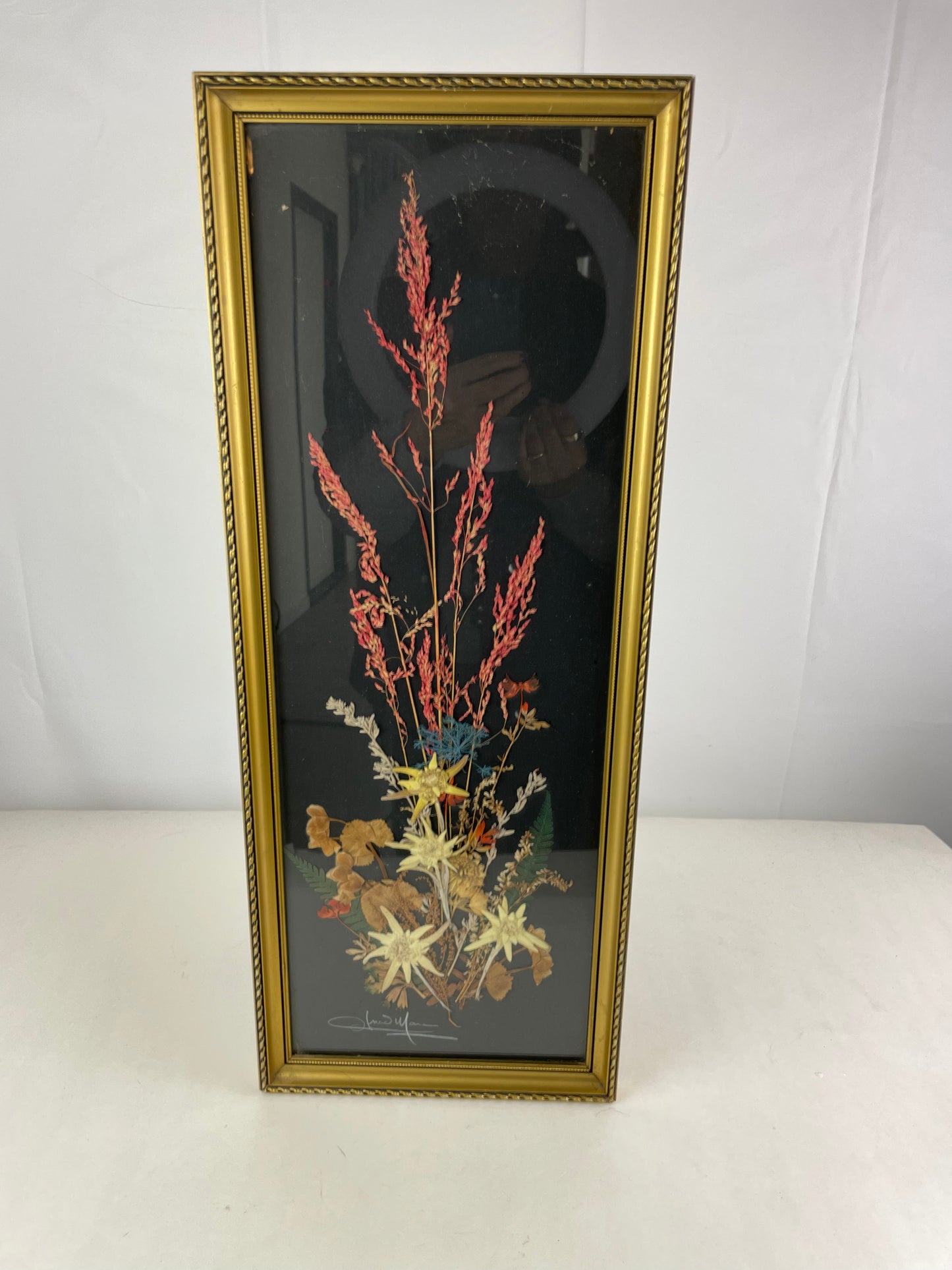 Vintage lijst met droogbloemenboeket