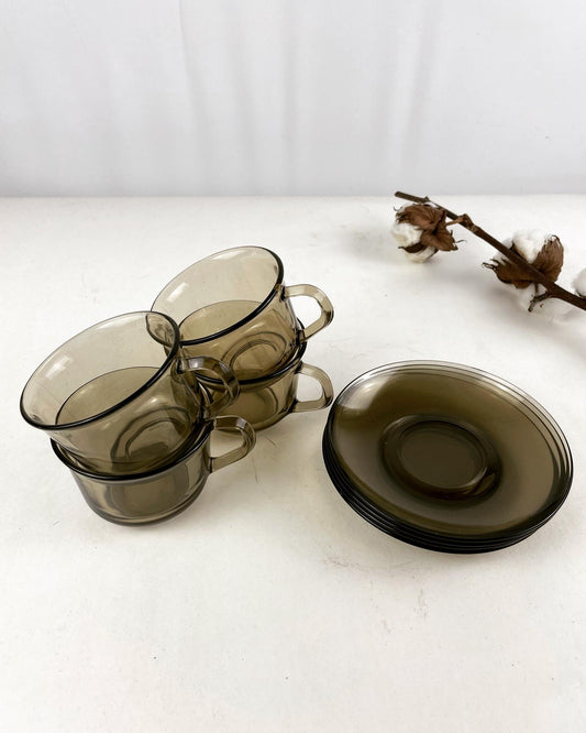 Vintage rookglazen kop en schotels