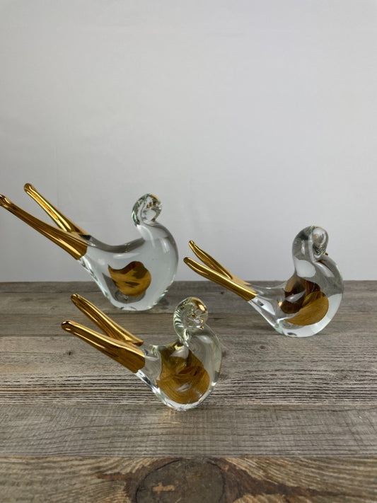 Vintage beelden vogeltjes Massief Glas Hollywood Regency